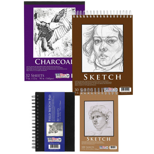U.S. Art Supply 4-Χαρτί Σκίτσου και Σετ Σχεδίασης (242 Φύλλα) - Μεγέθη (5.5 x 8.5 και 9 x 12 Ίντσες) 1