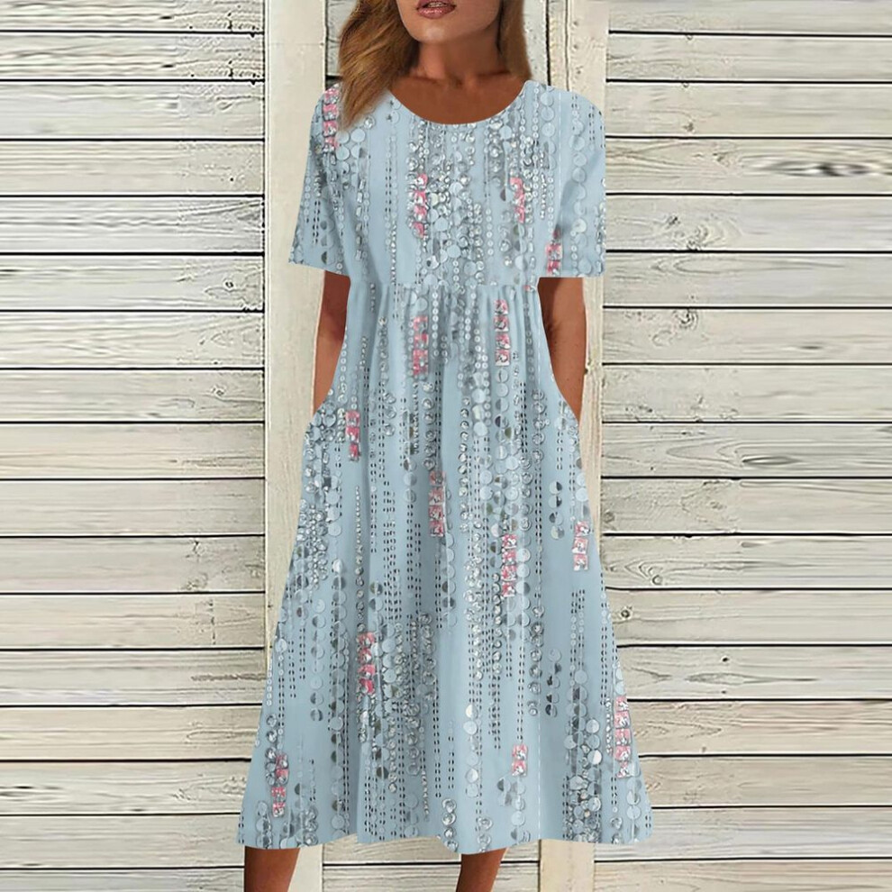(as the picture, XXL) Women&apos;s Casual Dresses Printed Dresses Summer Dresses Printed Pleated Round Neck Midi Dresses Basic Classic Outdoor Daily Short Sleeve Loose Dres