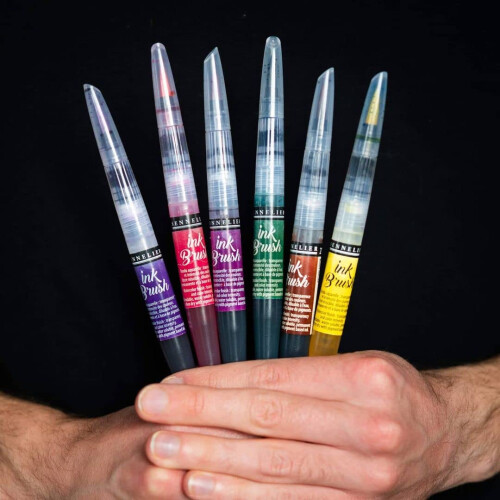 Sennelier Ink Brush Pen Set p? 6 iriserende 2