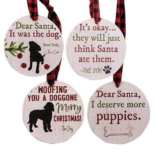 Hearthside Collection Weihnachtsdeko - Prim Dog Geschenkanhänger 4er Set