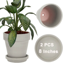 vensovo Gray 8 Inch Terracotta Pot for with Drainage 2 Pack Large Terra Cotta Plant Pot with Saucers Flower Clay Pot with Tra