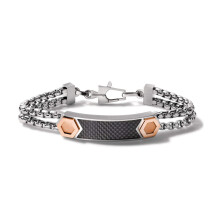 Bulova Jewelry frfi latin Grammy preczis rozsdamentes acl duplalnc fekete sznszlas beraksos ID Link karkto rzsaszn arannyal