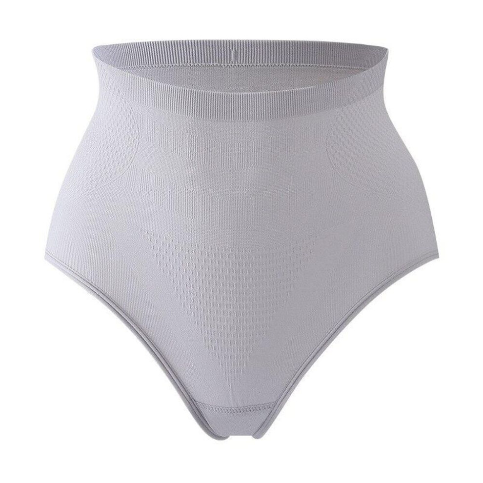 (gray, M) Flarixa Seamless Panties High Waist Flat Belly Sheathing Briefs Antibacterial Cotton Crotch Thong Women&apos;s Sexy HipLift Underwear