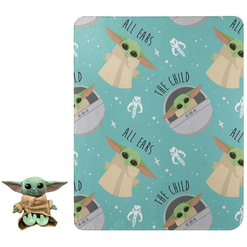 Star Wars The Mandalorian The Child Baby Yoda All Ears Character Pillow and Fleece Throw Blanket Set  40 x 50