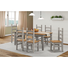 Corona Grey Wax 6'0" Dining Table & 6 Chairs Solid Pine