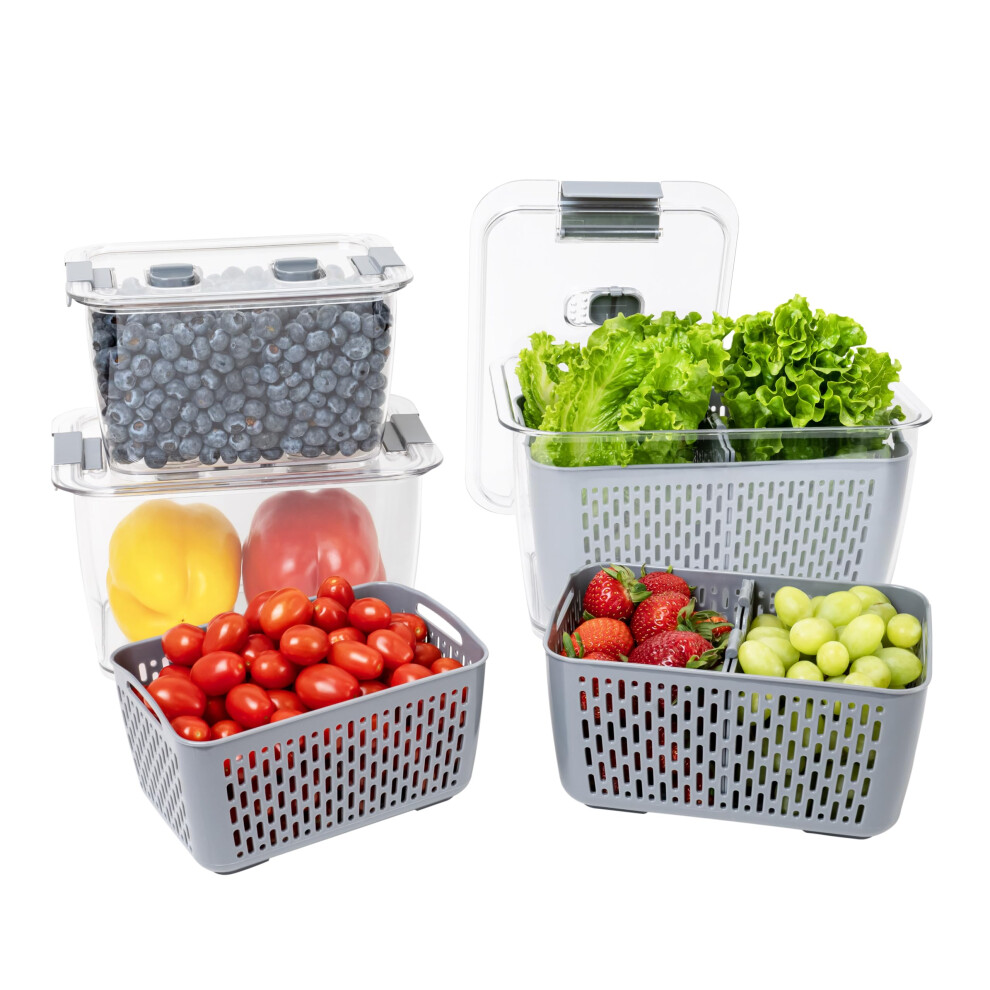 Kitchen Spaces Colander Food Storage Containers For Fridge  Gray  Variety Pack  3 Sizes-image-OPC-PFRMWKT-NEW