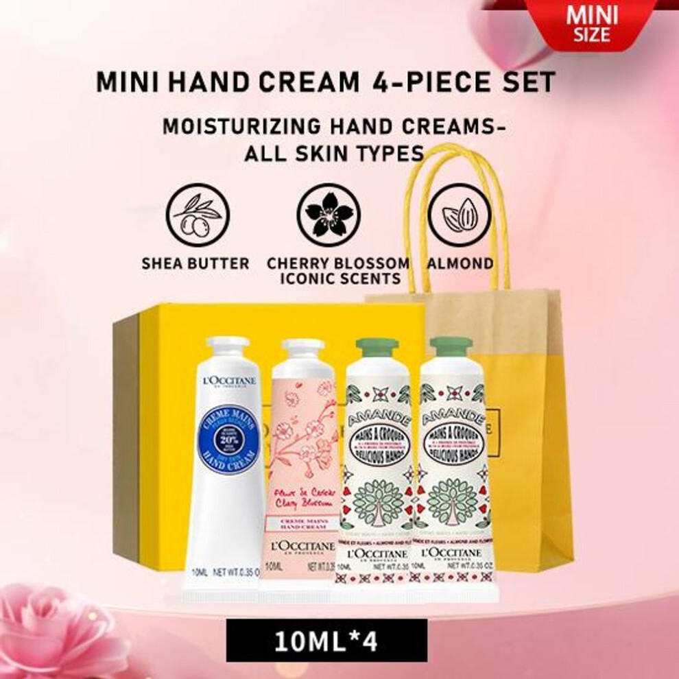 (as the picture, MINI SIZE) L&apos;occitane En Provence Mini Hand Cream  4-piece Set 10ml*4(shea Butter, Almond, Cherry Blossom Iconic Scents)moisturizing Hand Creams-all Skin Ty