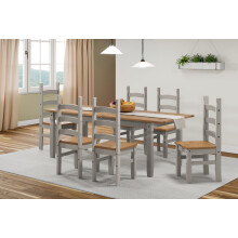 Corona Grey Wax Large Extending Dining Table & 6 Chairs
