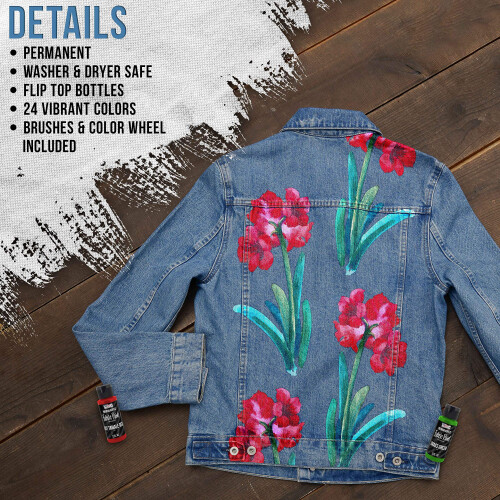 U.S. Art Supply Σετ 24 Μονίμων Ακρυλικών Χρωμάτων Υφασμάτων 2 Οζ, Συν 7-τεμαχιο Κιτ Πινέλων 2