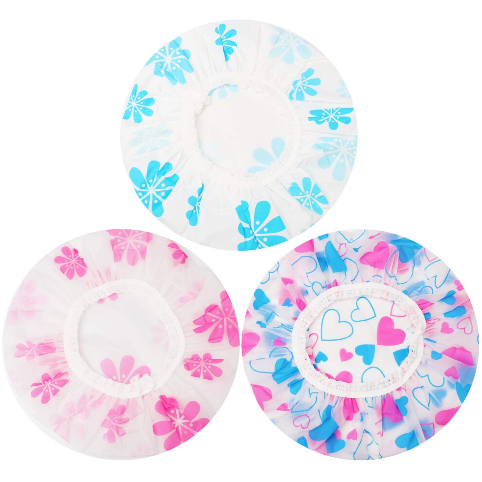 Pengxiaomei Shower Caps 3 Pcs Waterproof Bath Caps Plastic Reusable Shower Caps Elastic Band Bath Hair Hat For Women Ladies Spa Salon