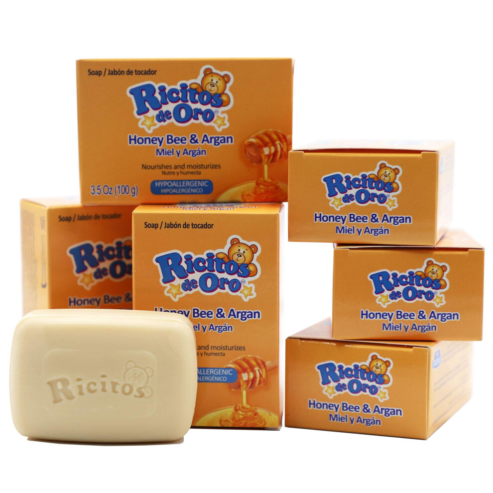 Savon en barre au miel d'abeille Ricitos de Oro Savon en barre hypoallergénique Aide à hydrater la peau délicate de bébé Paquet de 6 savons en ba