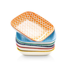 Selamica Porcelain 8inch Square Dinner Plates Salad Pasta Bowls Set of 6 Assorted Colors
