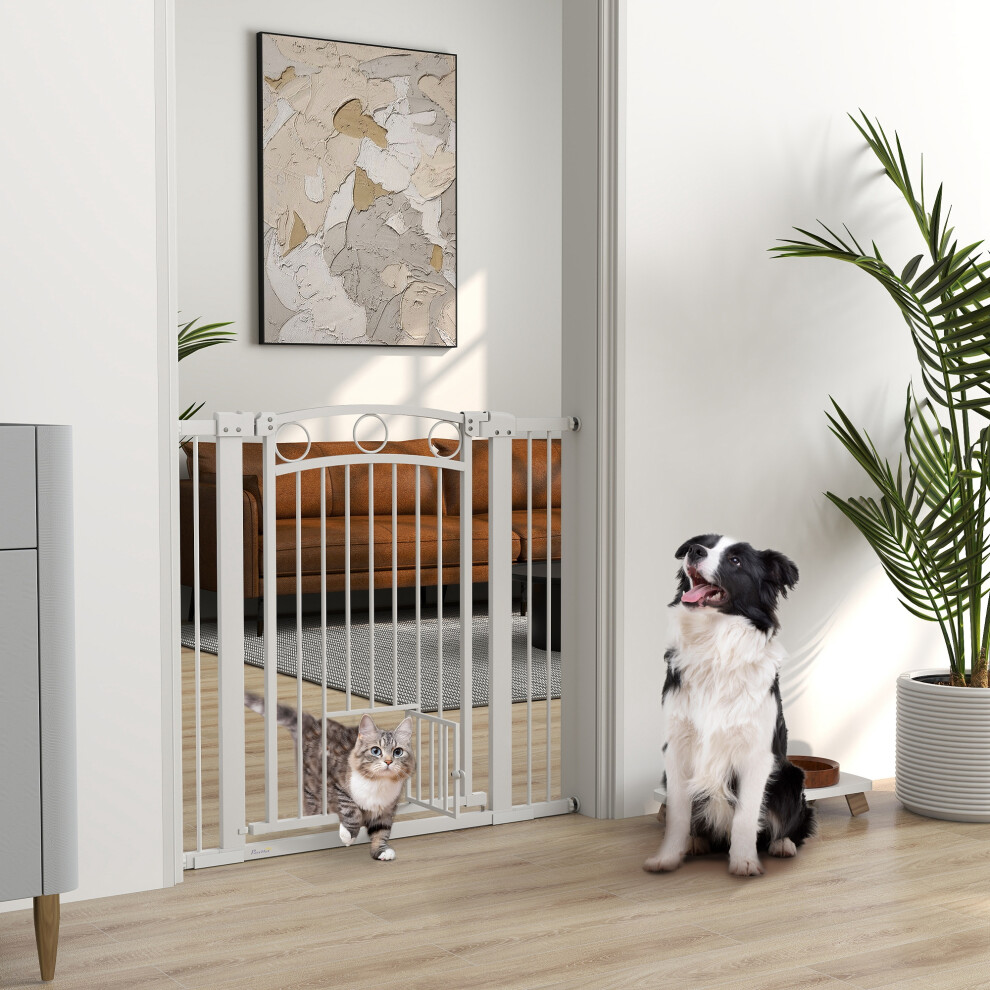 PawHut Stair Gate with Cat Door, Adjustable Width, 76-104cm and 96cm Tall
