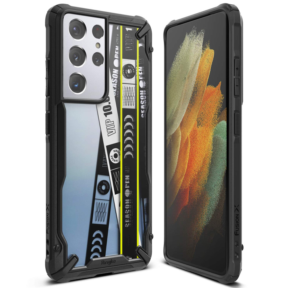 Ringke Fusion-X Design Compatible With Galaxy S21 Ultra Case Design Print Heavy Duty Shell - Ticket Band 8809785453290
