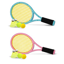 Nileatry Barn Tennisracket med väska, plastracket med 2 skum- och 2 tennisbollar, 4 badminton för barn (Rosa)