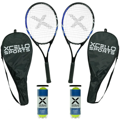Xcello Sports 23" Αλουμινένιο Σετ Ρακετών (Μπλε/Μαύρο) με 2 Σωλήνες Μπάλες Τένις και 2 Θήκες
