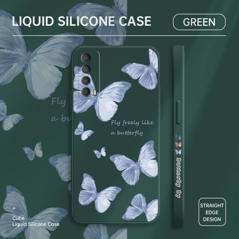 (dark green, Honor 70 Lite) Beautiful Butterfly Phone Case Square Edge Pattern Liquid Silicone TPU Full Cover Camera Protect Cover for Huawei Honor