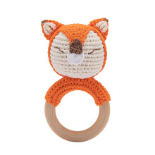 Wood Baby Rattle virkning Fox Baby Toys Handgjorda nyfdda leksak Tidig utveckling Grips fyllda djur organiska rattle