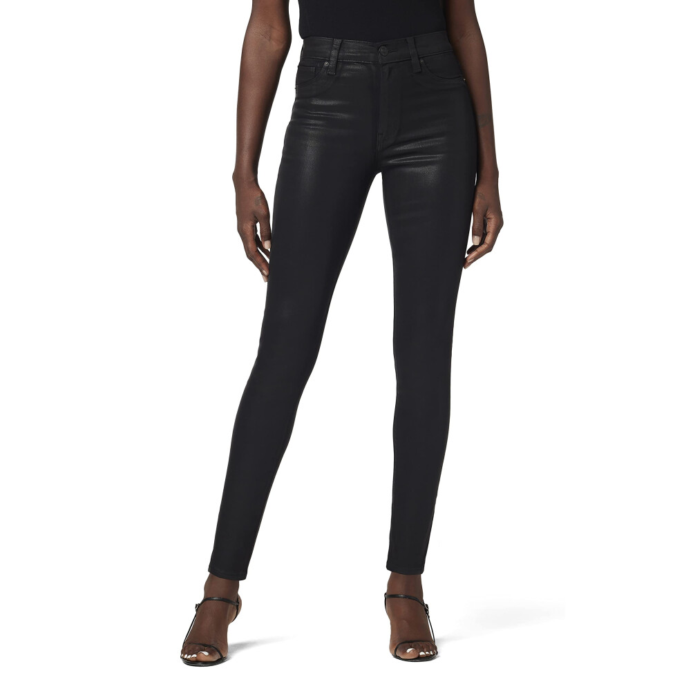 Jean taille haute super skinny Barbara pour femme HUDSON, coupe cheville, noir enduit