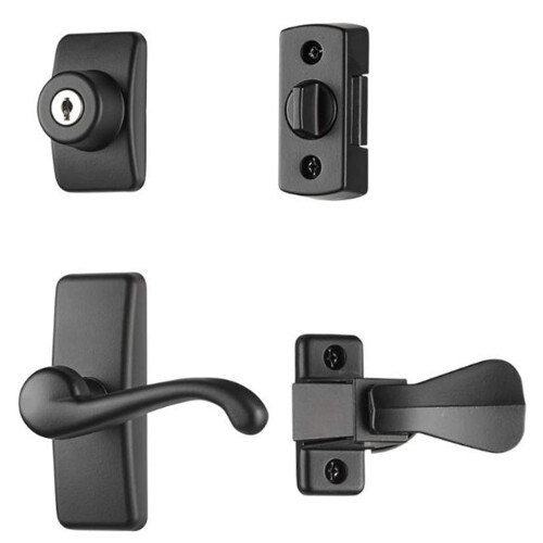 Ideal Security Storm Door Handle Set with Lock  Matte Black (4 Piece Set)
