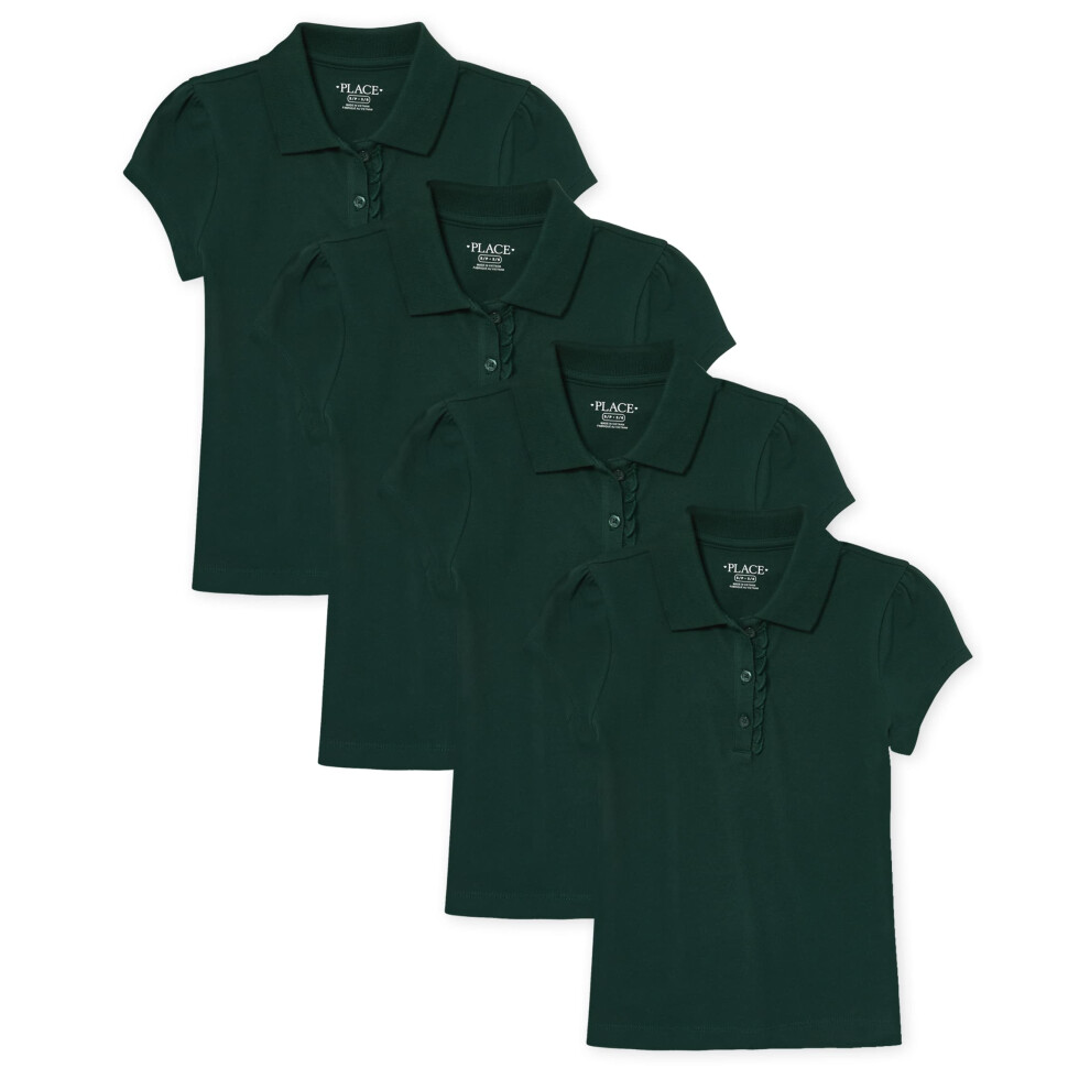 The childrens Place girls Short Sleeve Ruffle Pique Polo Shirt Spruce