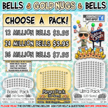 TBot-Spot ACNH: Bells | Guld Nuggets Mega Pack - 24 Miljoner Bells