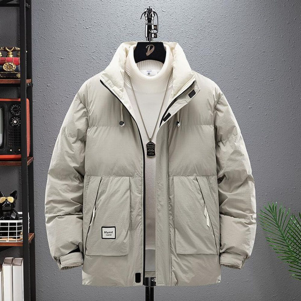 (beige, 9XL) Plus Size 9xl Men&apos;s Down Jacket Striped Parkas Teenager Thick Loose Coat Autumn Winter Clothing Hoodies Jacket Hooded Trench Coat Outerwear For M