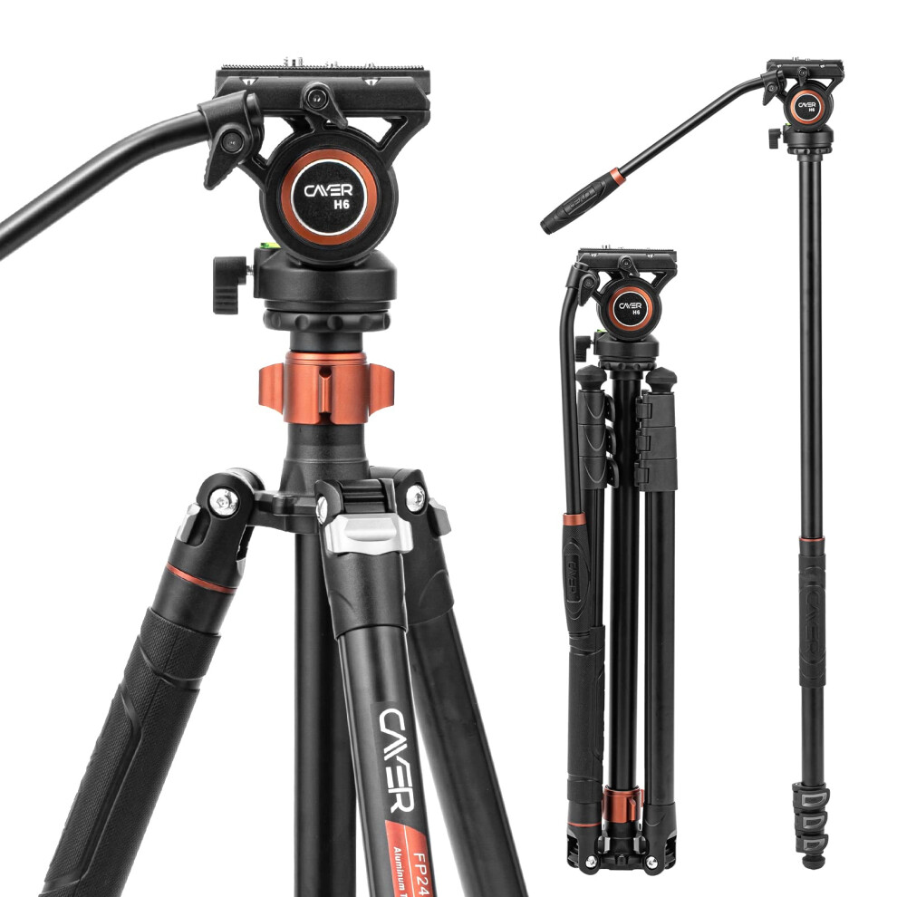 Cayer Fp2450 Fluid Head Tripod 75 Inches Aluminium Video Tripod 4-Section Compact Camera Tripod Monopod With Fluid Head For Dslr Camera C 6970935699959