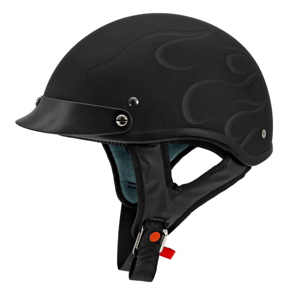 Vcan Cruiser Solid Flat Half Face Motorcycle Helmet (Flame Smal Black 846267058671