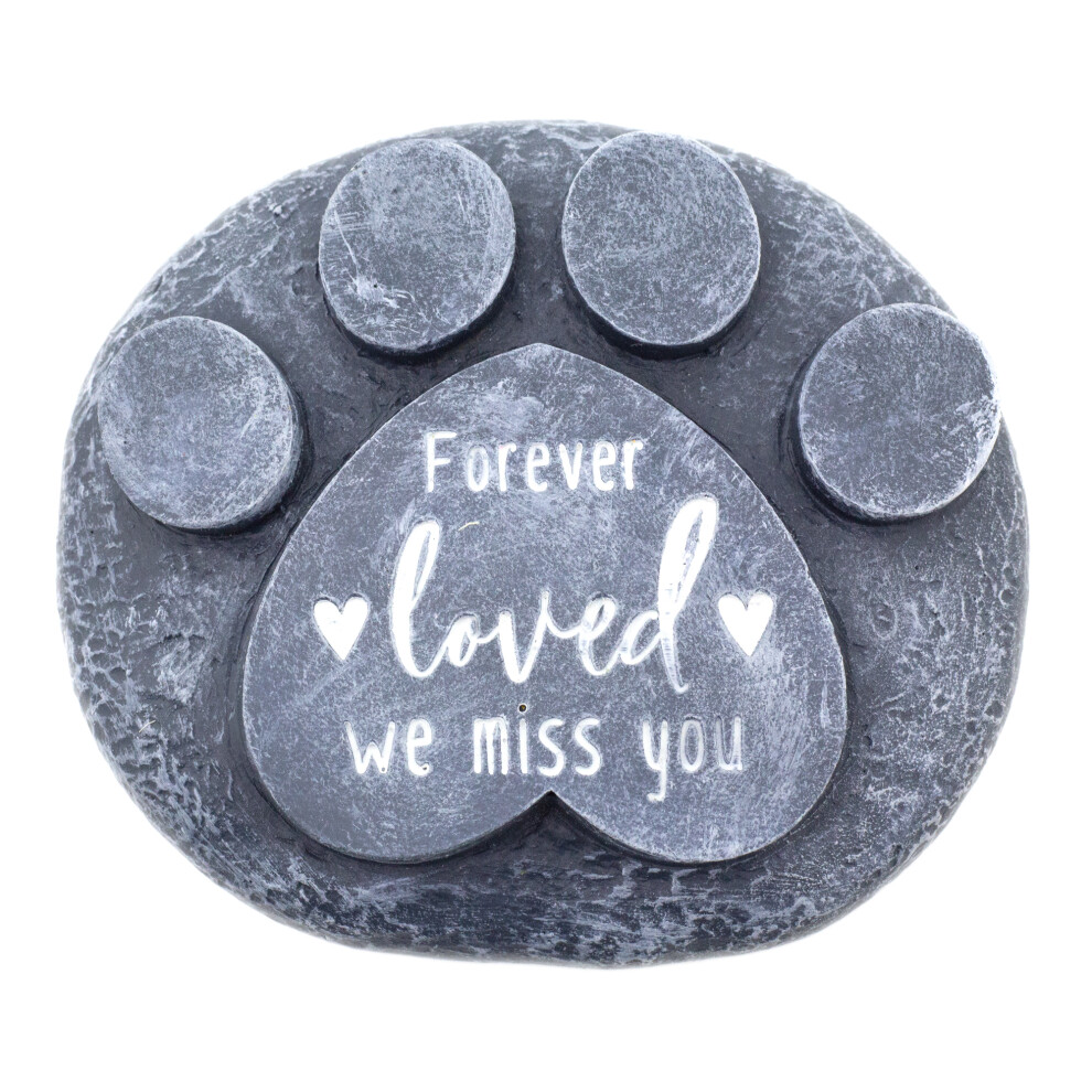 Paw Print Pet Memorial Stone Garden Marker | Commemorative Graveside Ornament | Grave Memory Plaque - Forever Loved