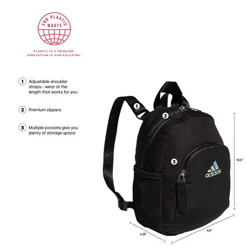 Adidas adidas linear mini mochila saco pequeno saco de viagem preto 10,5 polegadas x8,5 polegadas x4,25 polegadas 1