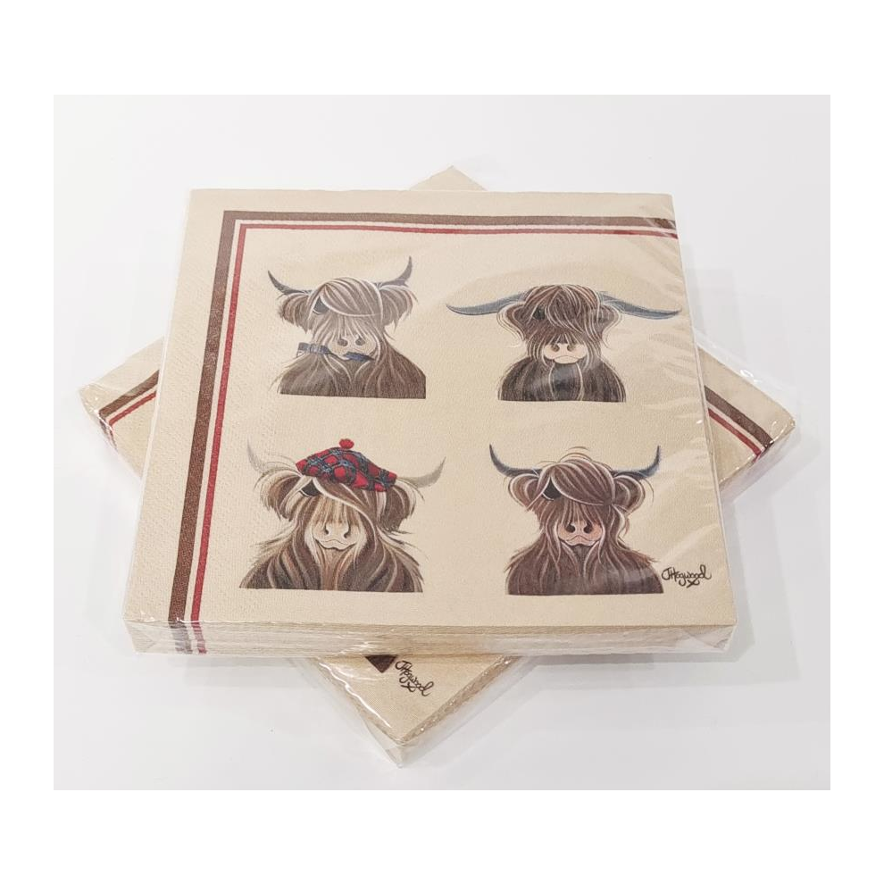 Kilts Wi Hae Pack Of 20 'Mcmoo Family' Highland Cow Paper Napkins