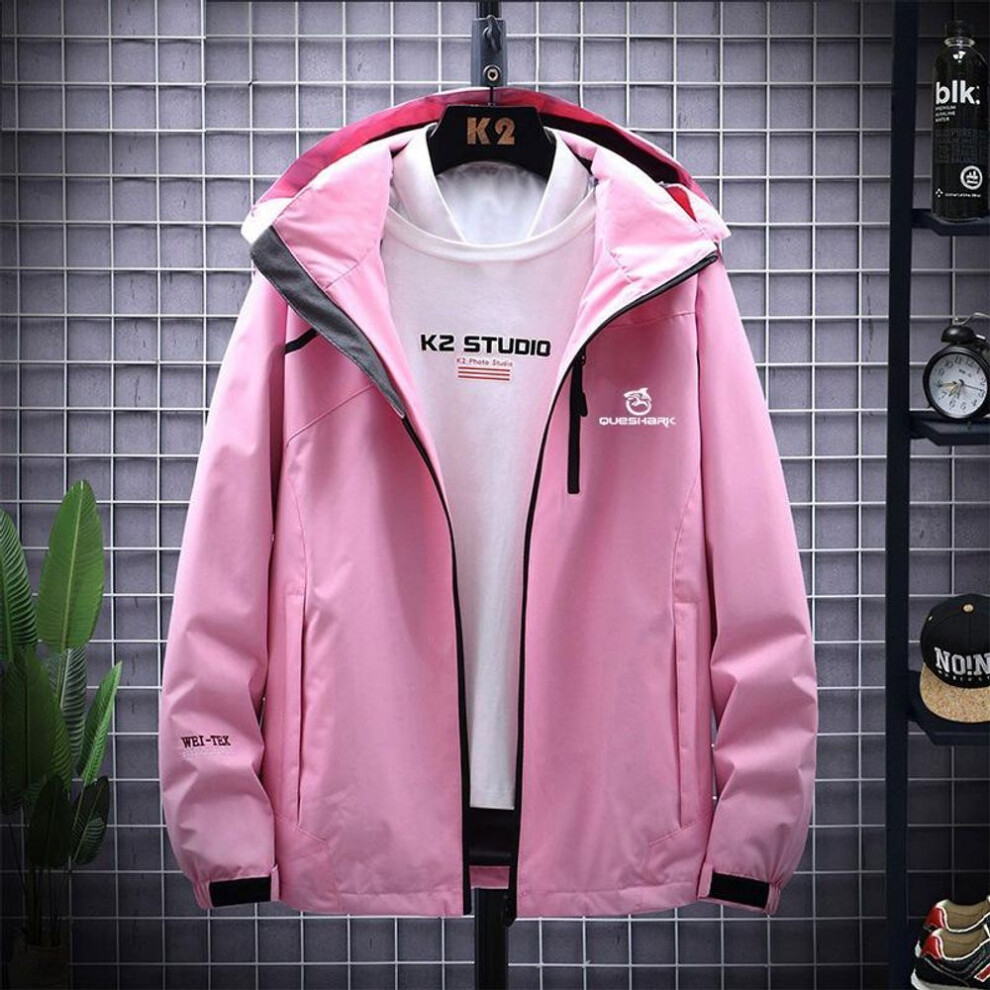 (pink, 2XL) Queshark Women Reflective Water Repellent Windproof Softshell Camping Hikiing Jacket Spring Autumn Trekking Windbreaker Thicked Sport Coat