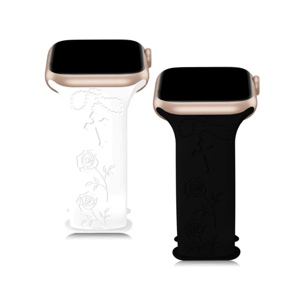 (Cross & Rose, Black & White) Engraved Apple Watch Strap 2-Pack 38-41Mm White,Black 5061023870419