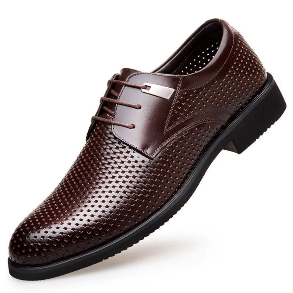 (brown, 39) Summer Cowhide Hollowed Out Leather Shoes, Men&apos;s Comfortable Breathable Leather Sandals, Lightweight Formal Wear, Business Men&apos;s Shoes
