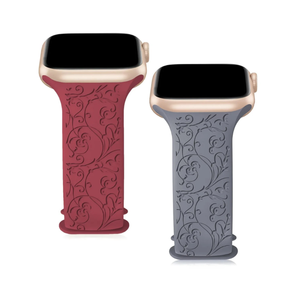 (Floral, Lavender & Wine Red) Engraved Apple Watch Strap 2-Pack 38-41Mm Blue,Black 5061023870075