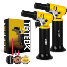 Butane Torch With Fuel Gauge T907, One-hand Operation Kitchen Torch Lighter With Adjustable Flame For Bbq, Baking, Brulee Crème
