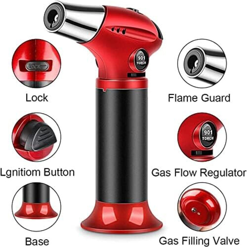 Blow Torch, Professional Kitchen Cooking Torch With Lock Adjustable Flame Refillable Mini Blow Torch Lighter For Bbq, Baking, Brulee Crème 1