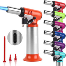 Butane Torch With Fuel Gauge T907, One-hand Operation Kitchen Torch Lighter With Adjustable Flame For Bbq, Baking, Brulee Crème