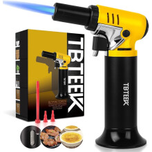 Butane Torch With Fuel Gauge T907, One-hand Operation Kitchen Torch Lighter With Adjustable Flame For Bbq, Baking, Brulee Crème