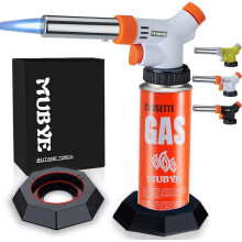 Butane Torch Kitchen Blow Lighter - Japan's Original Culinary Torches Head Chef Cooking Professional Adjustable Flame With Stabilizing Stand