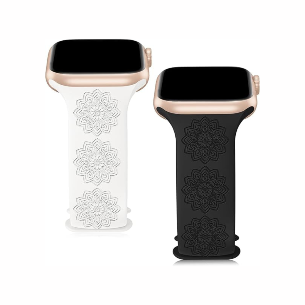 (Mandala, Black & White) Engraved Apple Watch Strap 2-Pack 38-41Mm White,Black 5061023870259