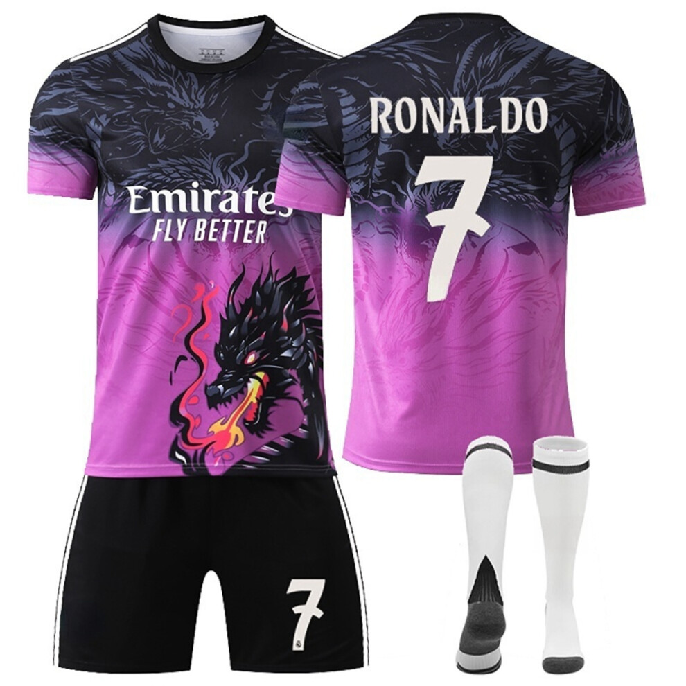 (22(120-130CM)) 25/26 Purple Dragon Pattern Activewear No.7 Ronaldo Football Fans Training Shirt Kits For Kids And Adult