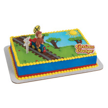 Decoset Curious George Train Cake Topper Set de 4 piese Figuri de pastrare pentru ore de distrac?ie Creeaza o piesa de na?tere adorabila de na?te