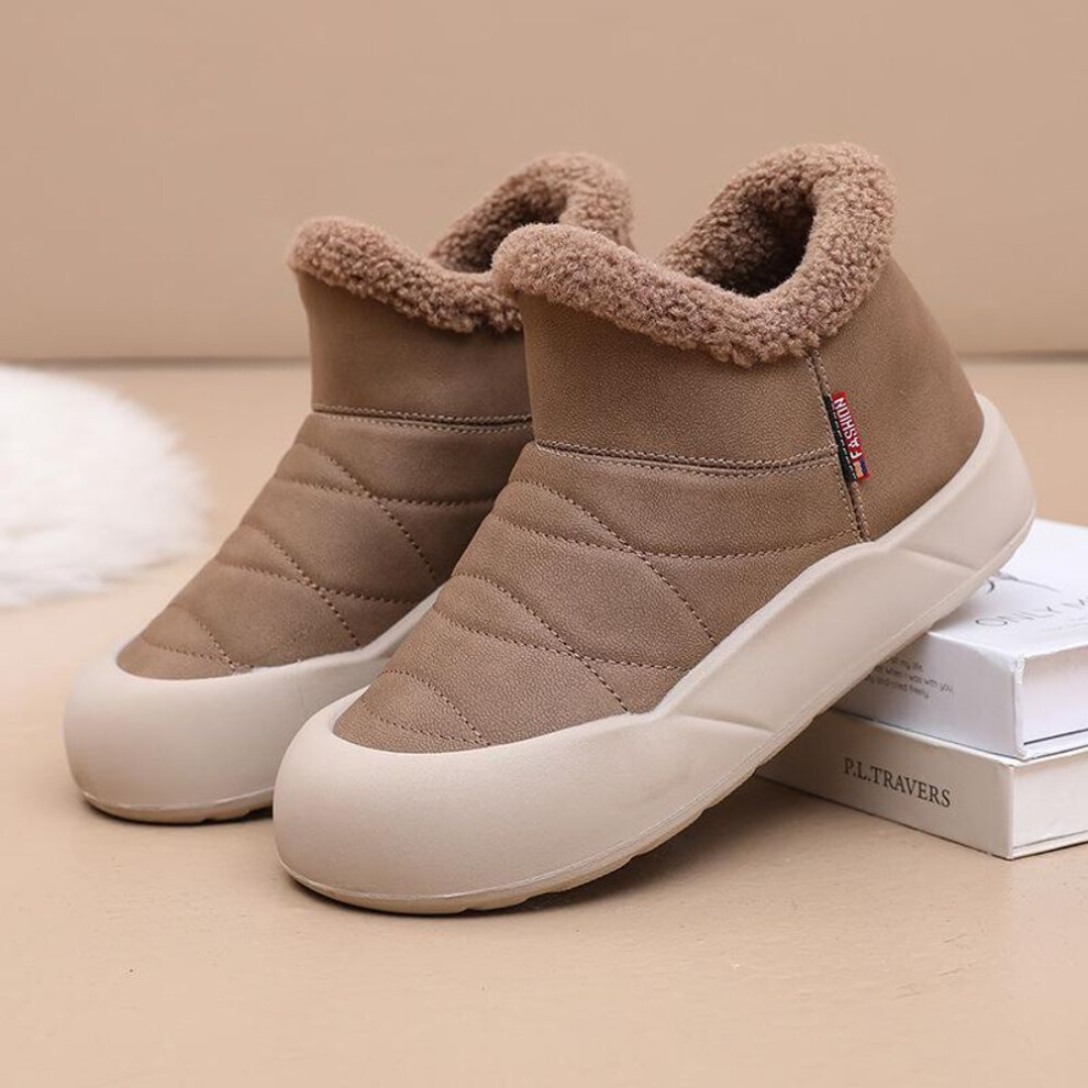(dark brown, 41) Women&apos;s Warm Platform Snow Boots Outdoor Indoor House Shoes Comfortable Winter Ankle Booties Anti-slip Faux Fur Lining Short Booties Shoes For Wo