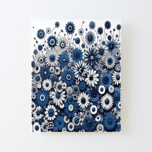 Framed Canvas Print Flowers Navy blue White Calm Peaceful=267 DIY Install Kit - 16x20" Wall Art Home Décor