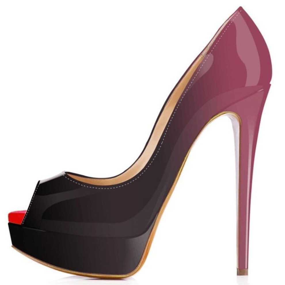 (wine red, 39) Cross-dresser Unisex Men's Hot Drag Queen Fashion Sexy High Heels Peep Toe Stilettos Platform Pumps Gradient Colors Patent Leather Heels Shoes