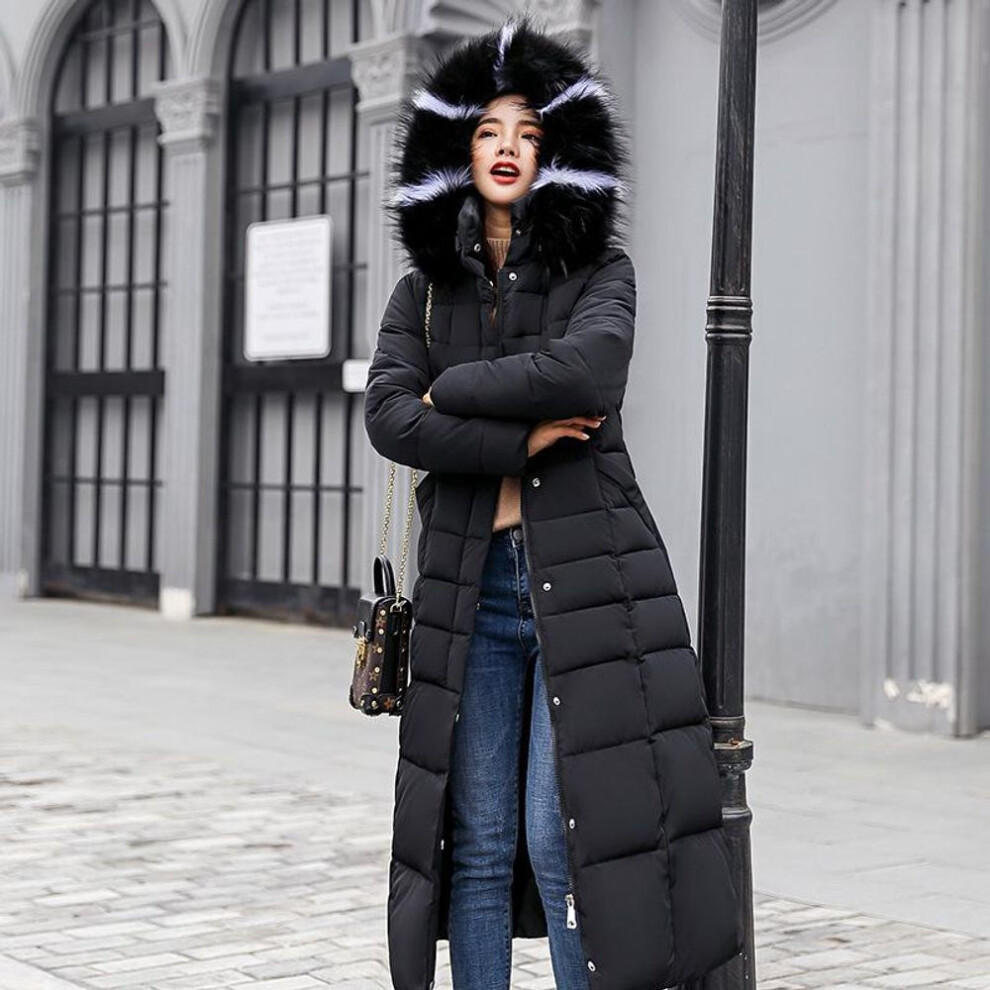 (black, XL) Winter  Women&apos;s Cotton Coat Extended Large Fur Collar Women&apos;s Cotton Coat Thickened Long Women&apos;s Down Cotton Coat Women&apos;s