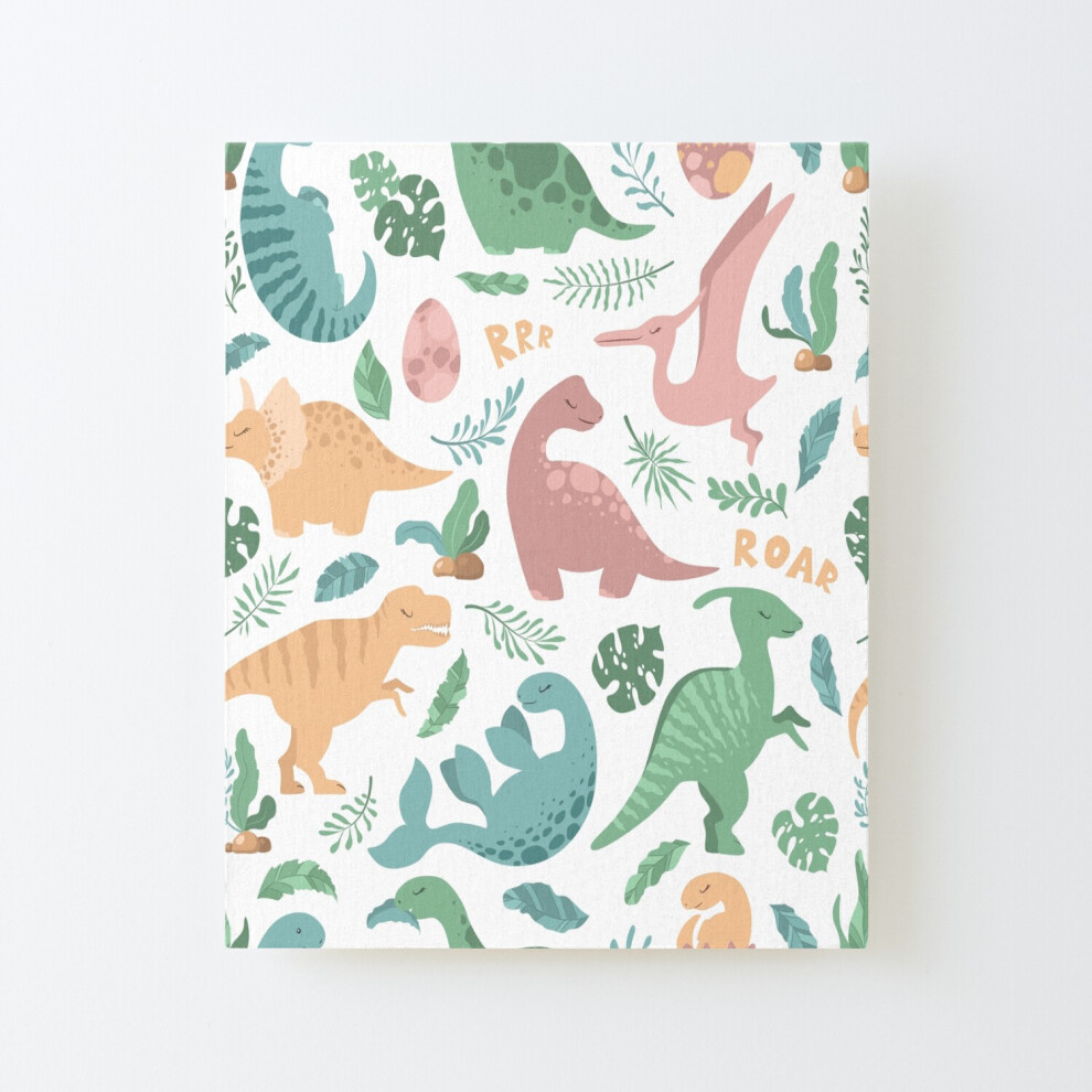 Framed Canvas Print Cute Cartoon Dinosaurs, Leaves And Branches Pattern=3408 Diy Install Kit - 16X20" Wall Art Home Décor Feelous