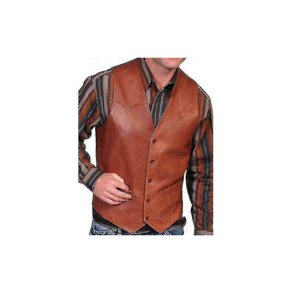(5XL, Brown) Men's Autumn Fashion Cowboy Faux Leather Vest-image-OPC-PG97V8C-NEW